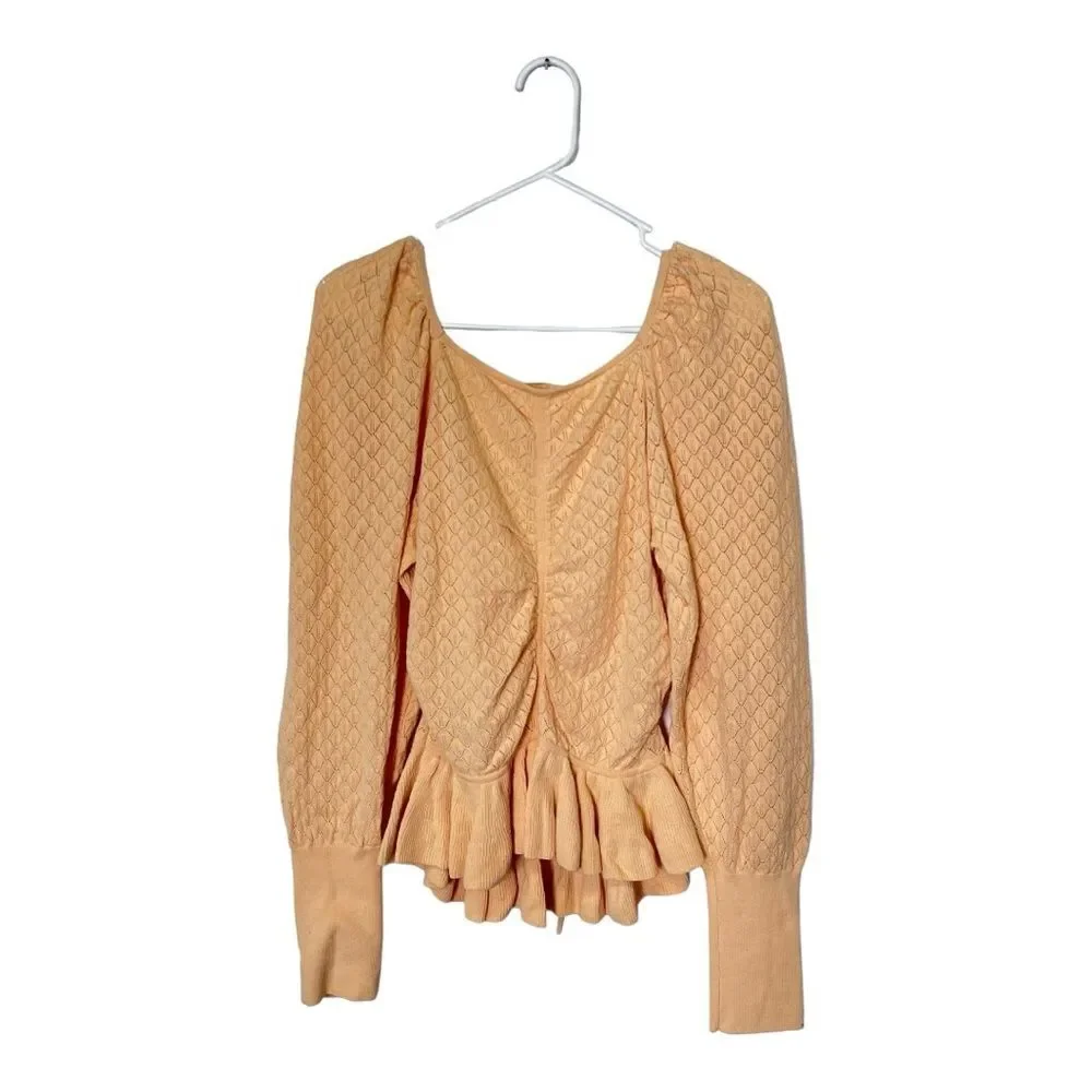 NWT Ulla‎ Johnson | Leland Puff Sleeve Peplum Halter Top Honey Peach Size L Knit